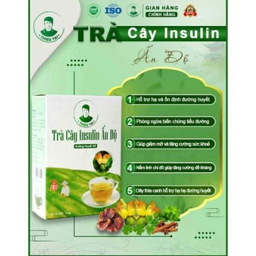 Trà cây Insulin Ấn Độ THIỀU TÀI Trà thảo mộc nước trà tốt cho đường huyết 1 hộp/30 túi lọc - Ảnh 4